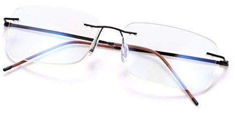 Rimless Progressive Multifocus Reading Glasses Blue Light Blocking No Line Multifocal Computer Readers for Women Men Unisex Rectangular Eyewear Titanium Lightweight Magnification Presbyopia Eyeglasses