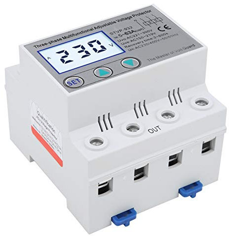 Protector de Voltaje 230V/400VAC 63A Protector de Voltaje Ajustable LCD Trifásico Multifuncional con Reinicio Automático Funciones Completas Rendimiento Estable(63A)