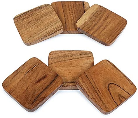 Lavaux Designs Lot de 6 sous-Verres carrés en Bois d'acacia pour la décoration de la Maison et du Bureau | Résistant à la Chaleur | sous-Verres pour Tasses à café, Tasses, Boissons | 10x10 cm