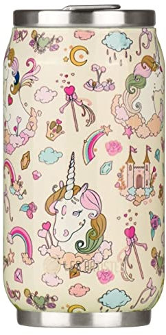 LES ARTISTES Paris A-4202, Canette isotherme, Thermos 280 ml, Gourde isotherme sans BPA, Réutilisable, Bec verseur rabattable avec paille, Acier Inoxydable, Design Unicorn Ivory