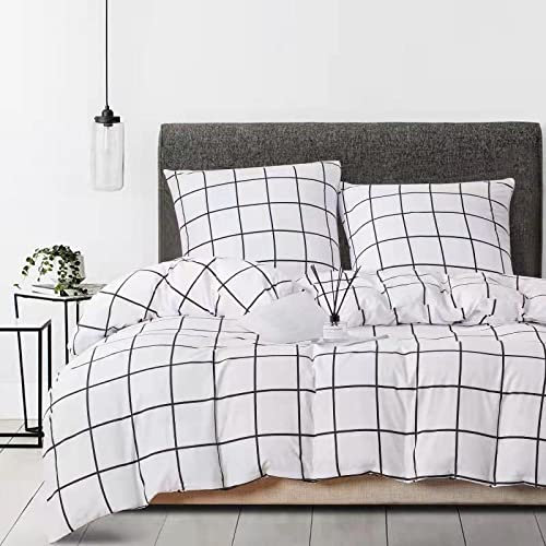 Gezu Bettwäsche Karo Kariert 155x220cm Schwarz Weiß Bettwäsche Set Microfaser Bettbezug und 2 Kissenbezüge 80x80cm mit Reißverschluss