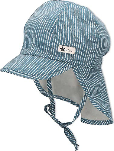 Sterntaler Jungen Schirmmütze Zum Binden mit Nackenschutz Streifen Sonnenhut, mittelblau, 51