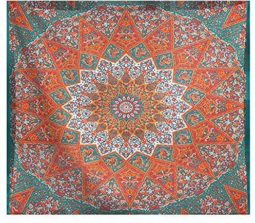 LNXSESN Wandteppich Orange Türkis Mandala Wandtuch Polyester Deko Schlafzimmer Wandbehang Wanddeko Wohnzimmer Tapestry Aesthetic Room Decor Wandteppiche Schlafsaal Deko Terrasse 150x130cm