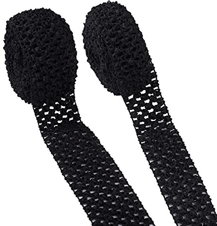 PandaHall 11 Yards Elastisches Häkel-Stirnband, 40 mm x 55 mm, schwarzes Häkel-Stretch-Band, Polyester, elastisches Band für Haar-Accessoires, Tutus-Kleid, Schlauch-Top, Bund