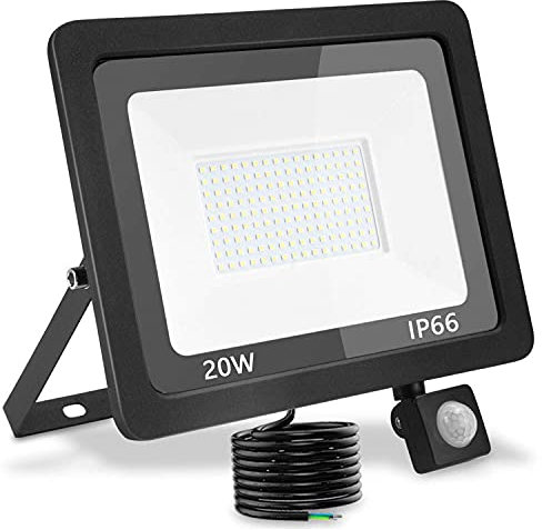 treoir LED Strahler Außen mit Bewegungsmelder 20W, Superhell 2000LM Led Außenstrahler 6000K LED Fluter Flutlicht, IP66 Wasserdicht LED Scheinwerfer für Garten,Garage,Hof (Kaltes Weiß,20W)