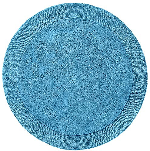 Erwin Müller Badematte, Badteppich Uni Serie Stuttgart blau Größe rund: 90 cm Ø - extra dick, hohe Saugfähigkeit, 100% Baumwolle