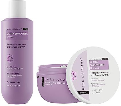 Bare Anatomy Ultra Smoothing Shampoo and Hair Mask Kit | Carbohydrate Complex & Niacinamide | Dry & Frizzy Hair | Paraben & Sulphate Free | Women & Men | 250ml + 250g