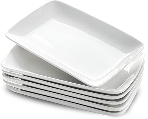 UIBFCWN 6 Pièces Assiettes Plates en Porcelaine, Assiettes Service de Table Rectangulaires, Assiettes Longues à Plats pour Aperitif Sushi Tapas, Assiettes à Dessert 25,5 x 15,7 x 2,5 cm
