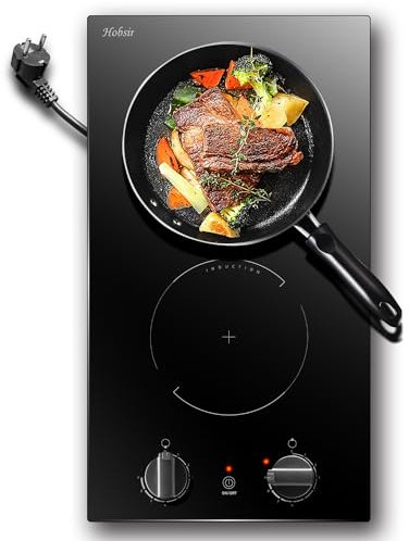 Hobsir Piano Cottura a Induzione 30 cm Piano Cottura Elettrico da Incasso Piano Cottura Induzione a 2 Piastre da 3500 W, 9 livelli di potenza, manopola di controllo, senza spina inclusa