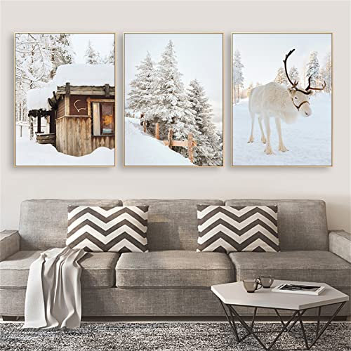 Martin Kench 3er Poster Set, Premium Winter-Schnee-Szene Bilder,Ohne Rahmen Print Kunstposter,Wandbilder Stilvolle Home Deko für Wohnzimmer Schlafzimmer (50x70cm)
