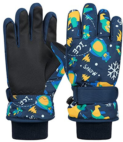 Durio Skihandschuhe Kinder Wasserdicht Winter Schneehandschuhe PU Palme für Outdoor Sport Navy 4-6 Jahre