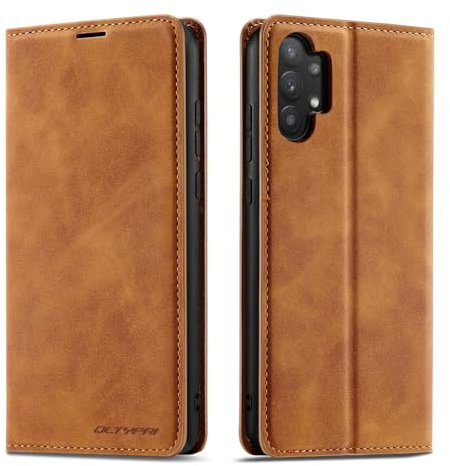 QLTYPRI Etui pour Samsung Galaxy A32 5G, Housse en Cuir Premium PU Portefeuille Conque, [Fentes pour Cartes] [Fermoir Magnétique] [Stand Fonction] Flip Coque pour Samsung Galaxy A32 5G 6.5'' - Marron