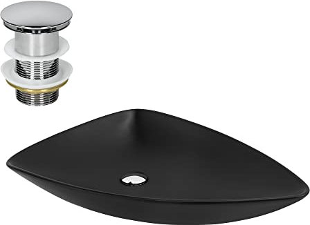 ML-Design Lavabo d' Appoggio in Ceramica Nero Opaco Triangolare 690 x 460 x 130 mm Lavandino Design Moderno Minimalista Lavello Lavamani Sanitari Arredo per Bagno Toilette WC Ospiti incl. Piletta