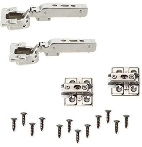 2 Stück Schwerlast-Möbelscharniere J95 für extra schwere Türen bis 25 kg! Inkl. Montageplatten, AUFLIEGEND, mit Zuhaltung. Schwerlast-Topfband, Möbelband von LAMP® / Japan (Nickel)