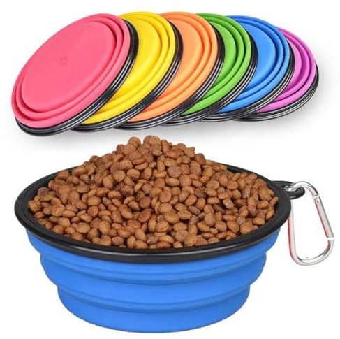Collapsible Pet Food/Water Bowls with Carabineer Set, Travel Friendly, Dishwasher Safe, Bowls for Journeys, Hiking, Kennels & Camping or at Home (Dog Bowl 400 & 1000ml- Amazon Green Set)