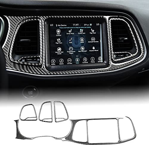 KUNGKIC Kohlefaser Innenbereich Zubehör Auto Mittelkonsole Dashboard Dekorative Trim Aufkleber Compatible with Dodge Challenger 2015-2020 Zubehör Schwarz