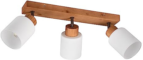 Reality Leuchten Strahler Assam R81113030, Holz naturbelassen, Glas weiß, exkl. 3x E14