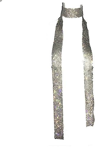 Yurosiay Damen Metall Pailletten Schal Lang Funkeln Pailletten-Halstuch Ohne Strass Mode Sexy Club Party Glitzer Hals Krawatte Dünn Halskette Glitzer Schal Pailletten Silber