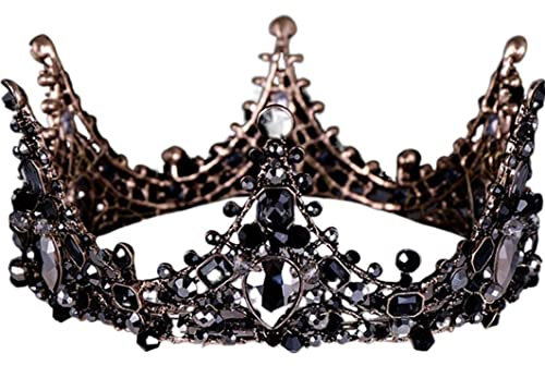 Halloween Tiaras, Baroque Black Bridal Crystal Tiara Gothic Wedding Headpiece Vintage Queen Hair Accessories for Women and Girls (Type 3)