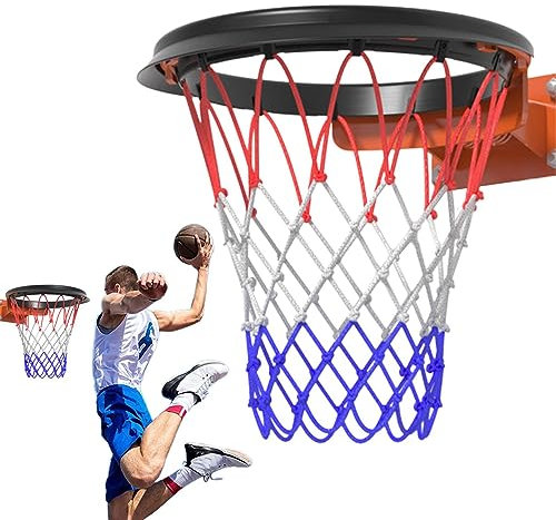 Duqulle Basketballnetz-Ersatz, Allwetter-tragbares Basketballnetz, Blau, Rot, Weiß, Standard-Basketballkorbnetz, Abnehmbar, Passend Für Felgen In Standardgröße