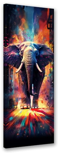 Feeby Bilder Afrika Elefant 30x90 cm 1 tlg Modern Leinwandbilder Bild auf Leinwand Kunstdruck Wand Bild Wanddeko Design Schlafzimmer Büro Flur Hotel Spa Wohnzimmer Natur Tier Straße mehrfarbig