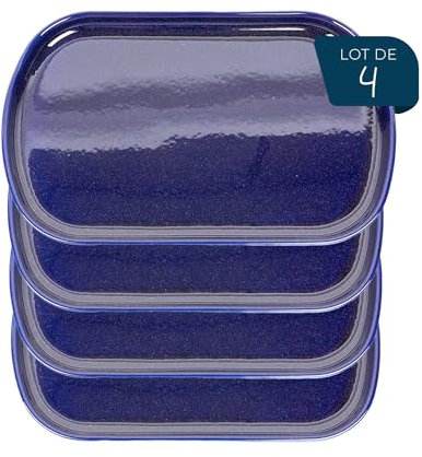 ESPRIT DE COCINA – Juego de 4 platos de Oblongues de cerámica, diseño elegante, resistente a los arañazos, resistente y duradero, fácil de limpiar, fabricado en Francia, 33 cm, color azul moteado