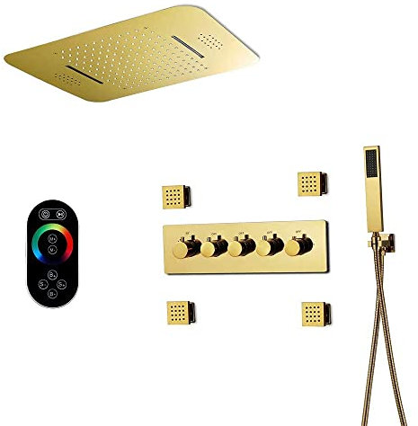 Luxury LED Shower System Set Concealed Ceil Mounted Bathroom Rain Mixer Shower Combo Set Rainfall Shower Head System, Shower Faucet Set,Remote Control (Remote Control)