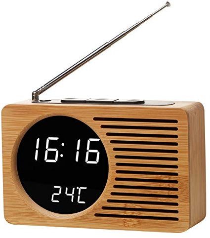 SIUKE Radio-réveil en Bois,Radio de Chevet rétro multifonctionnelle Radio-réveil en Bois Haute définition Grand écran Radio-réveil à Affichage numérique