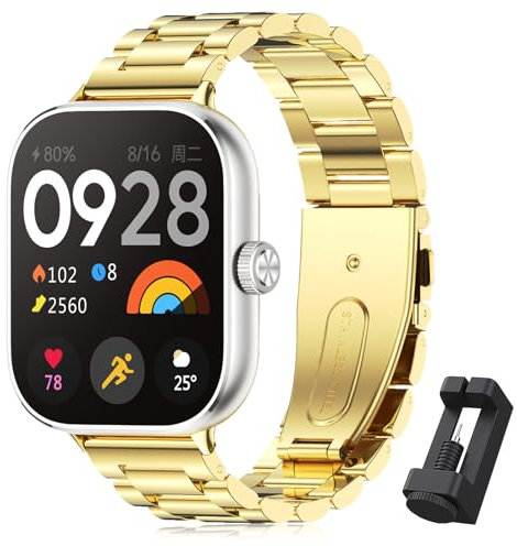 BDIG Correa Compatible para Xiaomi Redmi Watch 5/Xiaomi Redmi Watch 4/Xiaomi Mi Band 8 Pro,Pulsera de Repuesto de Acero Inoxidable Hebilla Ajustable Correa para Xiaomi Mi Band 9 ProOro