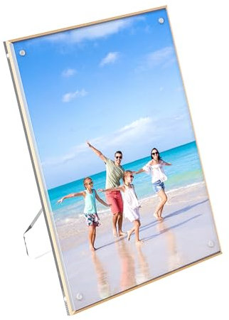 Hexsonhoma Cornice portafoto trasparente, 20 x 25 cm, con bordo dorato, cornice in acrilico, per matrimoni, famiglia, animali domestici, graduazione, supporto per menu, supporto promozionale Dislay