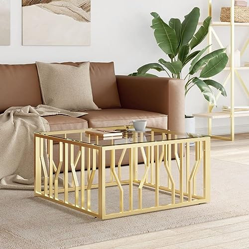 RAUGAJ Nice Tables d'appoint Table basse en acier inoxydable et verre Doré 80 x 80 x 40 cm