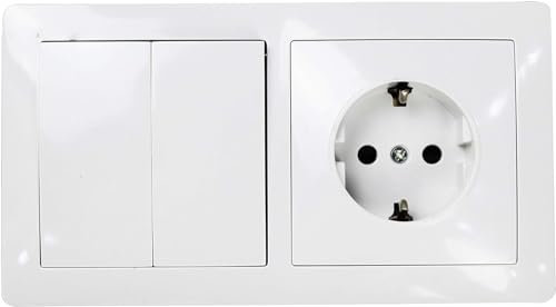 Base schuko empotrar y interruptor simple serie clasica color blanco 16A/250V (1 toma y 2 interruptores)
