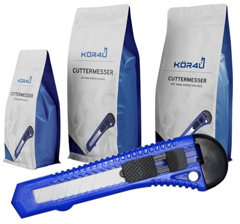 50x kör4u Cuttermesser, 18mm Abbrechklingen, Teppichmesser, Kartonmesser, Mehrzweck Messer, Allzweckmesser, Messer für Schneidearbeiten
