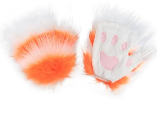 URFEDA Katzenpfoten Handschuhe Katzenpfote Nette Halbe Handschuhe Warme Winterhandschuhe Krallen Handschuhe Pelzige Faux Tier Cosplay Fingerlose Handschuhe Bär Wolf Pfoten Niedliche Katze Handschuhe