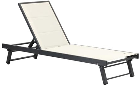 Totò Piccinni Lettino Prendisole MIRAMARE in alluminio e textilene imbottito 6 posizioni con rotelle ideale per piscina o lido (Beige)