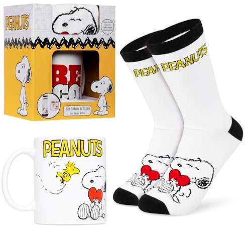 Peanuts Snoopy Set de Taza para Mujer Adolescente, Taza Cafe y Calcetines Divertidos, Regalos Originales para Mujer