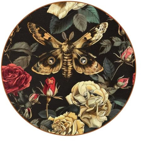 Eslifey Getränkeuntersetzer – Totenkopf Falke Motte Rose Blume Keramik Getränkeuntersetzer mit Leder, 6 Stück Sets