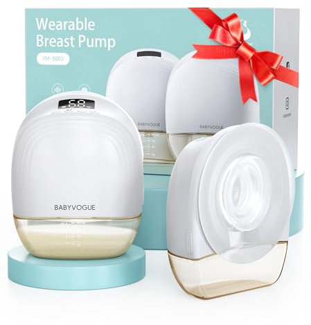 BabyVogue Electric Breast Pump Handsfree, Wearable Breastfeeding Milk Pump Rechargeable with 3 Modes & 9 Levels of Baby Mouth Double-Sealed Flange, Double Breast Pumping Essentials 24mm, 2 Pack