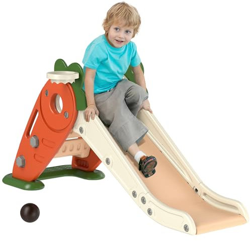 AIYAPLAY Toboggan pour Enfants, Pliable 3 en 1 avec Panier de Basket, Escalade, Usage intérieur ou extérieur, de 1 à 3 Ans, Orange