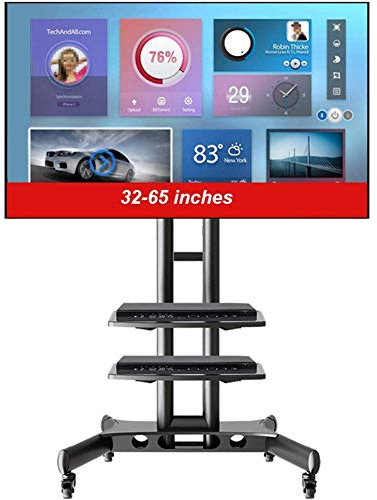 ASumPio Support TV Universel, Chariot TV Mobile, Support TV Au Sol Universel avec Étagères pour Écrans Plats LCD LED OLED De 32 À 65 Pouces Support TV Audiovisuel À Double Plate,