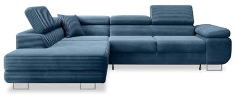 INTENSE DECO Canapé d'angle Gauche Convertible Marius Velours côtelé Bleu