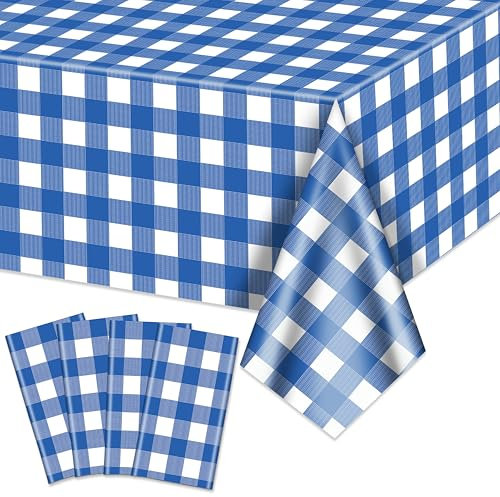Lot de 4 nappes vichy bleues et blanches à carreaux de 220 x 130 cm – Housses de table rectangulaires imperméables pour pique-nique, fête d'anniversaire, vacances – Fournitures de plein air