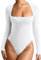 REORIA Womens Sexy Basic Long Sleeve Square Neck Double Lined Leotards Shirts Going Out Cute Thong Bodysuit Tops White Small