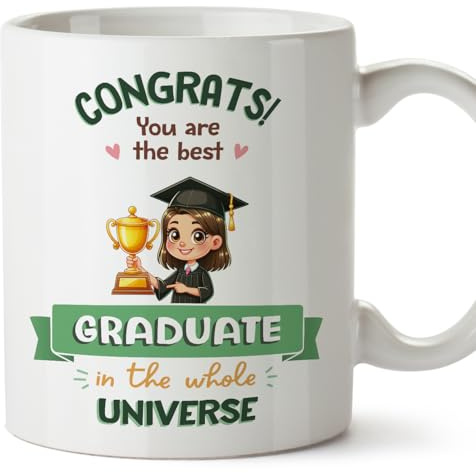 MUGFFINS Graduate Woman Mug - in English - Best in Universe Trophy - Funny Gift for Colleagues - Ceramic 11oz Mug