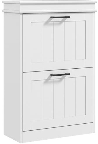 HOMCOM Meuble à Chaussures, Armoire à Chaussures, 2 Portes abattants, étagères réglables, pour entrée, Couloir, 54 x 24 x 82,5 cm, Blanc