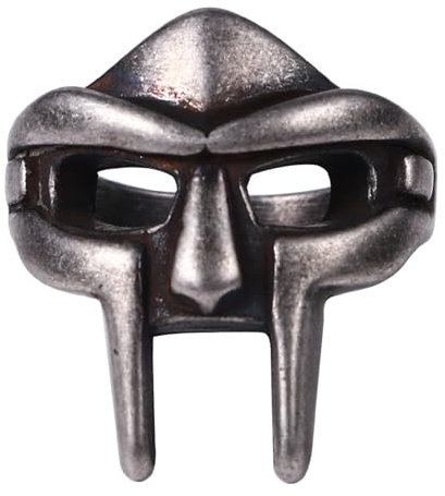 Flongo Mf Doom Ring Herren: Gladiator Mask Ringe Grauer Ring Wikinger Spartan Maske Edelstahl Gothic Schmuck Viking Helm Nordic Pagan Geschenk für Männer Damen Halloween Doomsday Ringgröße 54mm