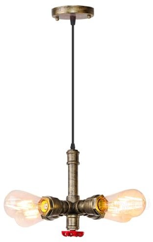 iDEGU Vintage Pendelleuchte, 4 Lichter Hängelampe Wasserrohr Design Industrie Lampe mit E27 Fassung Kronleuchter Retro Hängeleuchte für Esszimmer, Wohnzimmer, Cafe, Restaurant (Bronze)