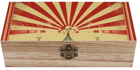 QMNBTES Vintage Zirkus Hintergrund Holz Aufbewahrungsbox Holzkiste Holz Schmuckschatulle Holzkiste mit Scharnierdeckel Kleine Holzkiste Holz Andenken Box Holz Geschenkbox Holz Erinnerungsbox