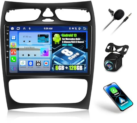 OiLiehu 6+128GB 8 Núcleos Android 13 2 DIN Carplay Android Auto para Mercedes Benz Clase C W203 C200 C320 C350 CLK W209 S203 A209 Pantalla Radio Coche 9 Pulgadas Bluetooth GPS FM RDS WiFi DSP/EQ