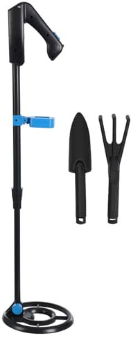 Metalldetektor Kinder, LED Metal Detector mit Schaufel und Kleine Harke, Einstellbare Längen 28 zu 35.04 cm, wasserdichte Detektorscheibe, für Eisen Rostfreien Stahl Gold (Blau und Schwarz)
